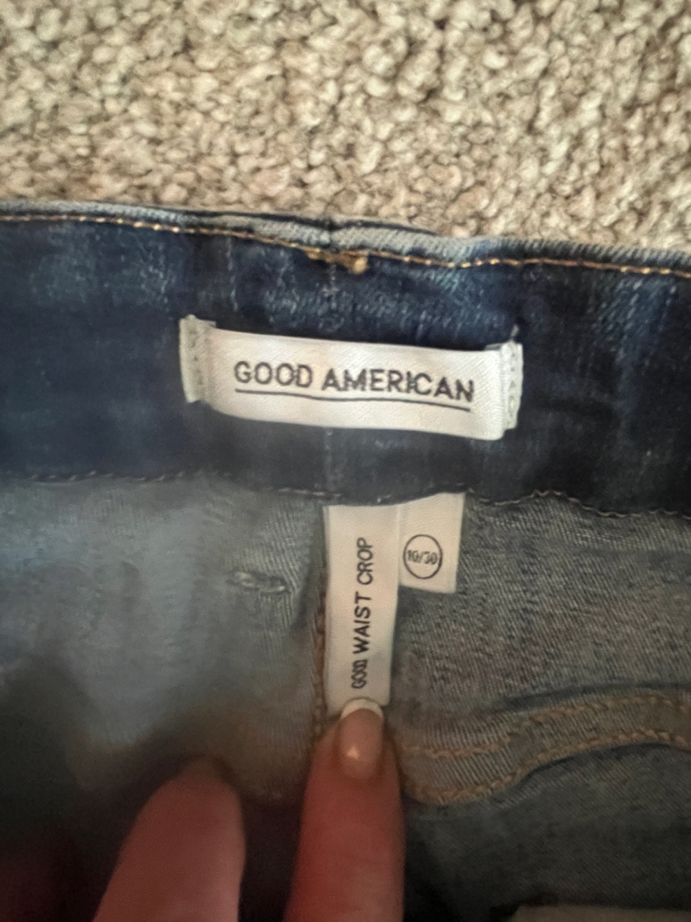Good American Dark Blue Cropped Waist Jeans